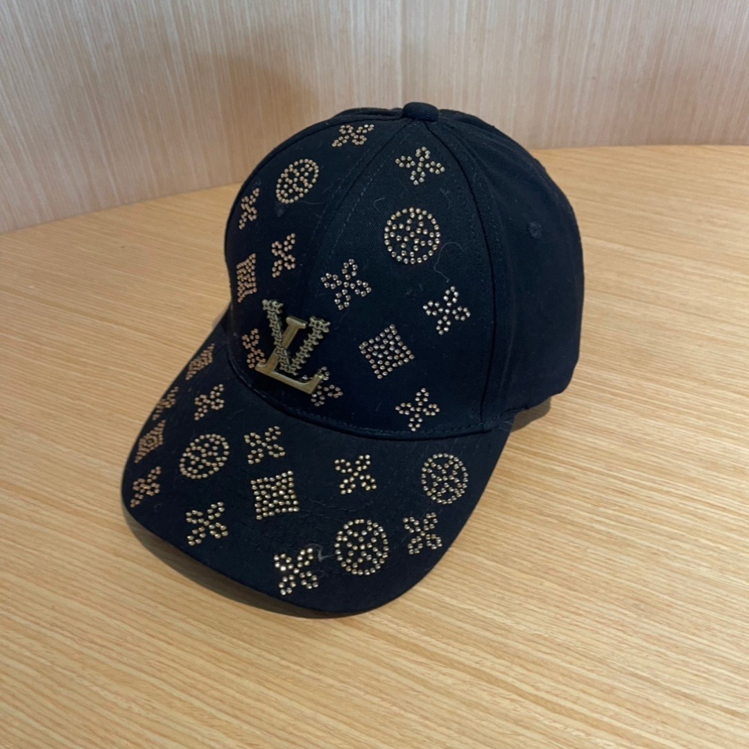 Black Rhinestone Baseball Cap with LV-Inspired Logo Accent - Image 3