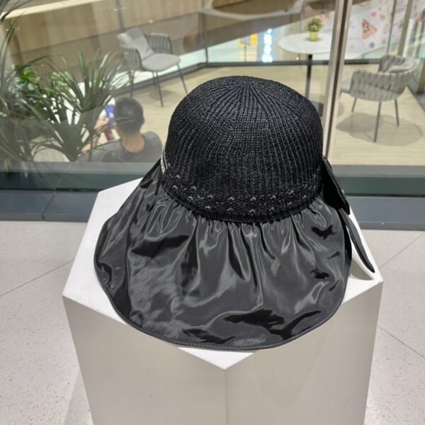 Dior Summer Black Wide-Brim Sun Hat with UV Shield & Bow