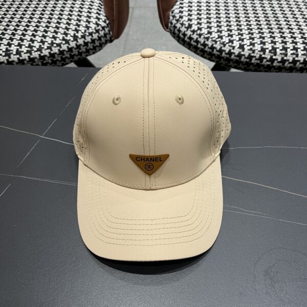 CHANEL 2025 Beige Breathable Baseball Cap with Triangular Logo
