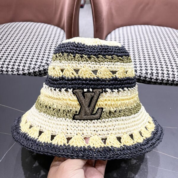 Luxury Crochet Straw Bucket Hat with LV-Inspired Accent