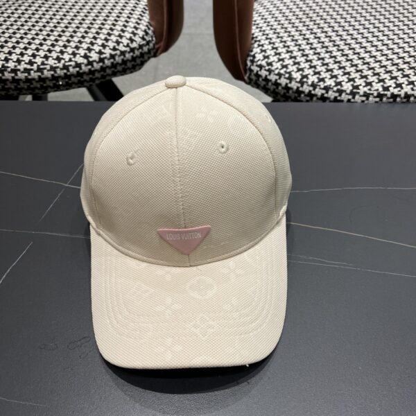 Louis Vuitton Cream Monogram Baseball Cap with Pink Logo Detail