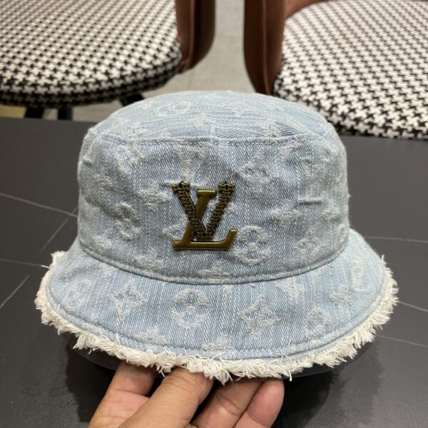 Louis Vuitton Monogram Denim Bucket Hat – Lightweight Jacquard Icon with Frayed Brim