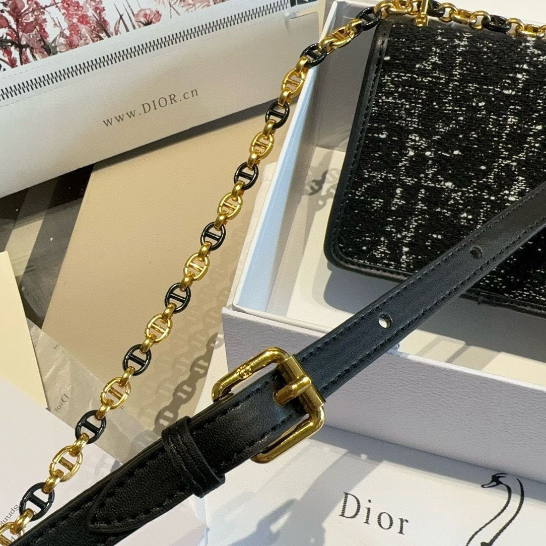 Dior Miss Caro Tweed Shoulder Bag – Elegant Black with Gold Chain 18CM - Image 8
