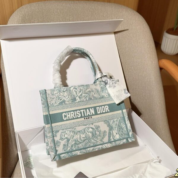 Small Dior-Inspired Book Tote – Toile de Jouy Embroidered Tiger Canvas Bag  26cm