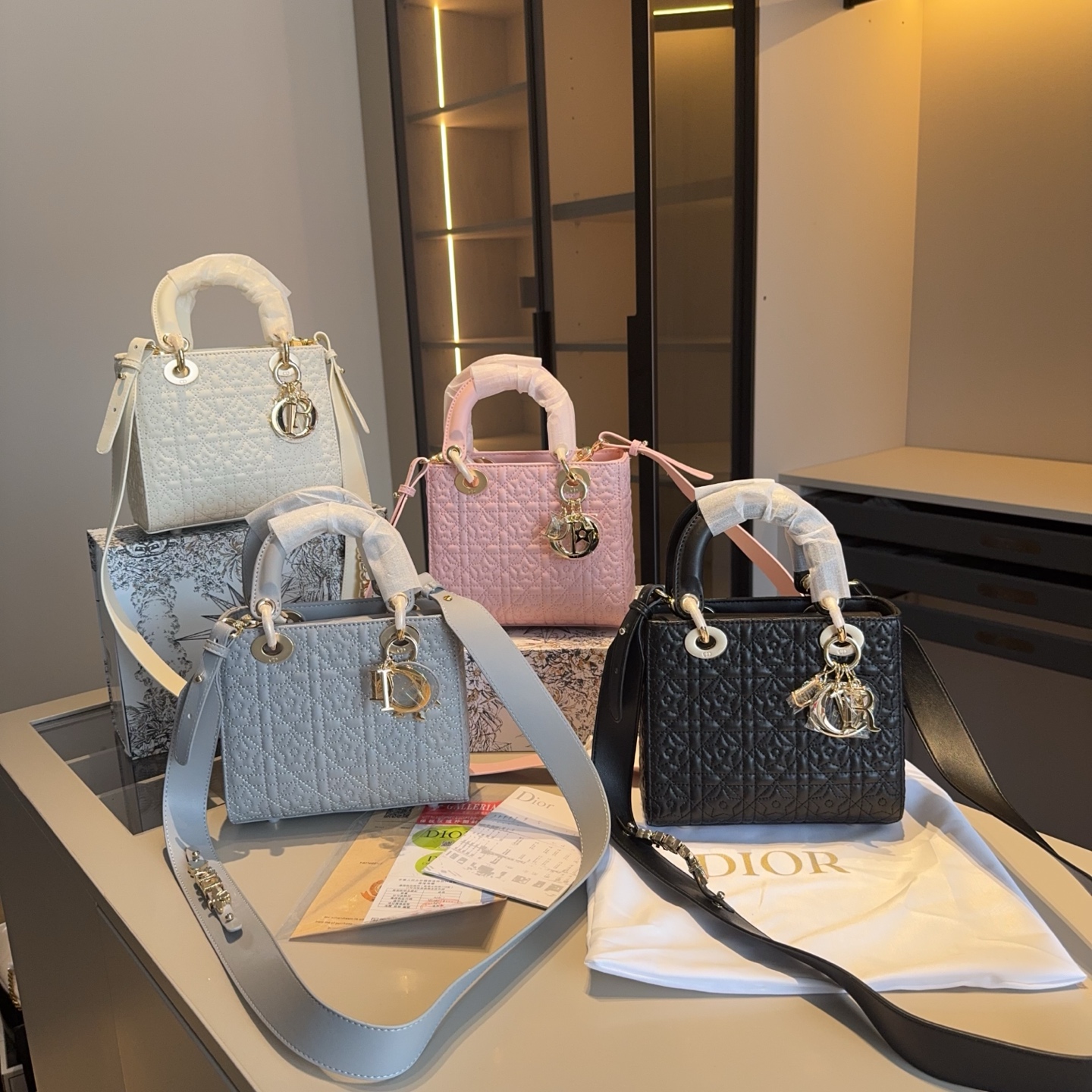 Dior Lady Star-Embossed Leather Bag – Blush Pink with Gold Hardware 20cm - Image 5