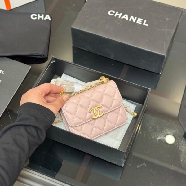 Mini Quilted Leather WOC Bag in Blush Pink with Gold Chain, 12×9cm Chanel-Inspired Micro Edition