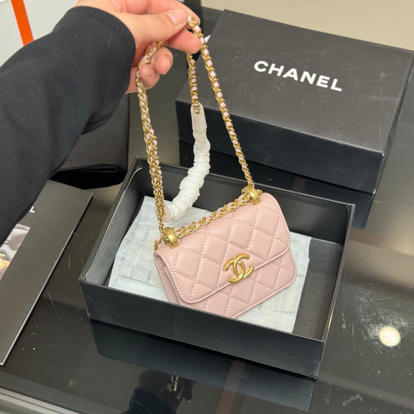 Mini Quilted Leather WOC Bag in Blush Pink with Gold Chain, 12×9cm Chanel-Inspired Micro Edition - Image 2
