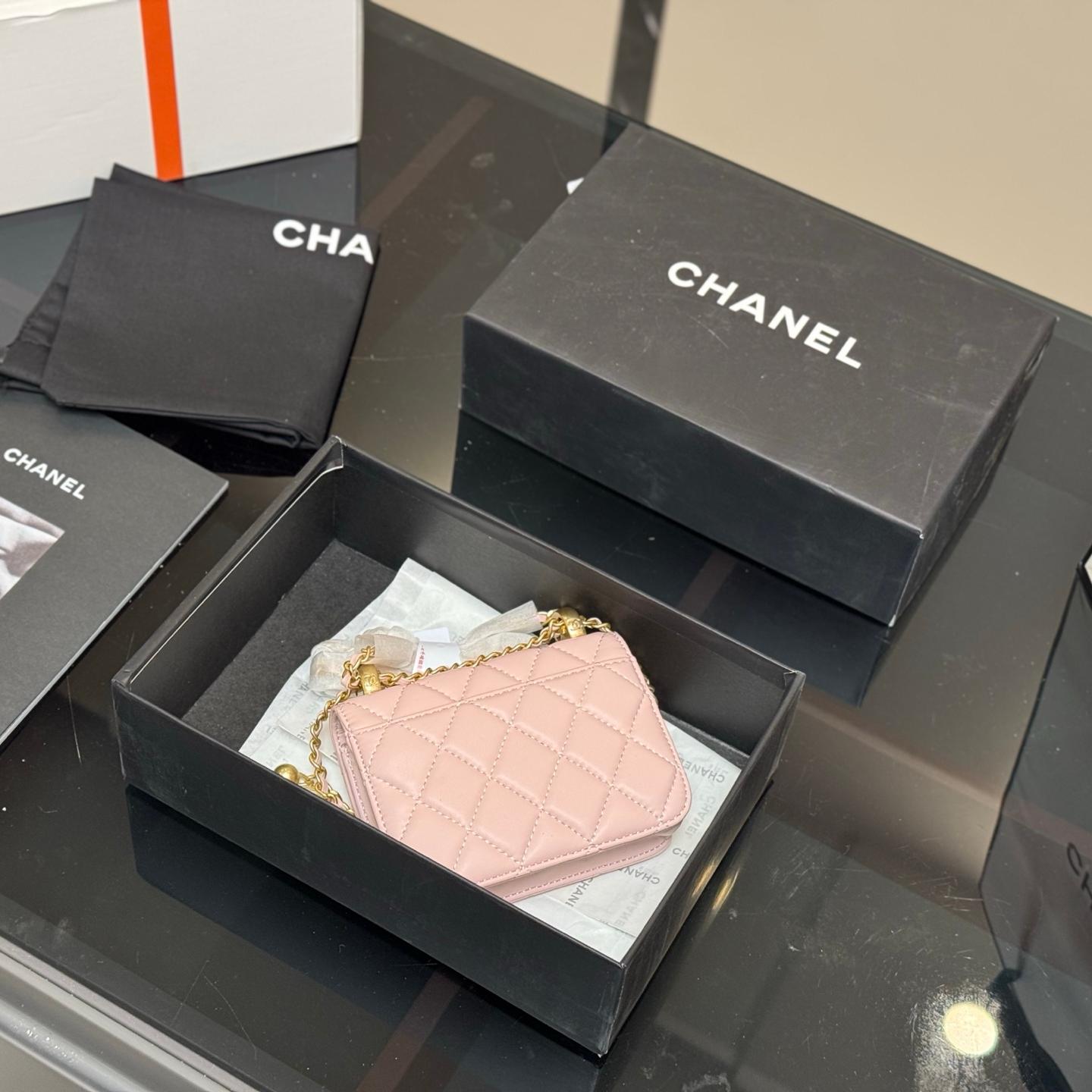 Mini Quilted Leather WOC Bag in Blush Pink with Gold Chain, 12×9cm Chanel-Inspired Micro Edition - Image 7