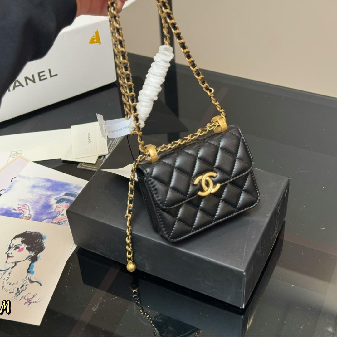 Mini Quilted Chain Bag with Dual Bead Accents-12CM - Image 2