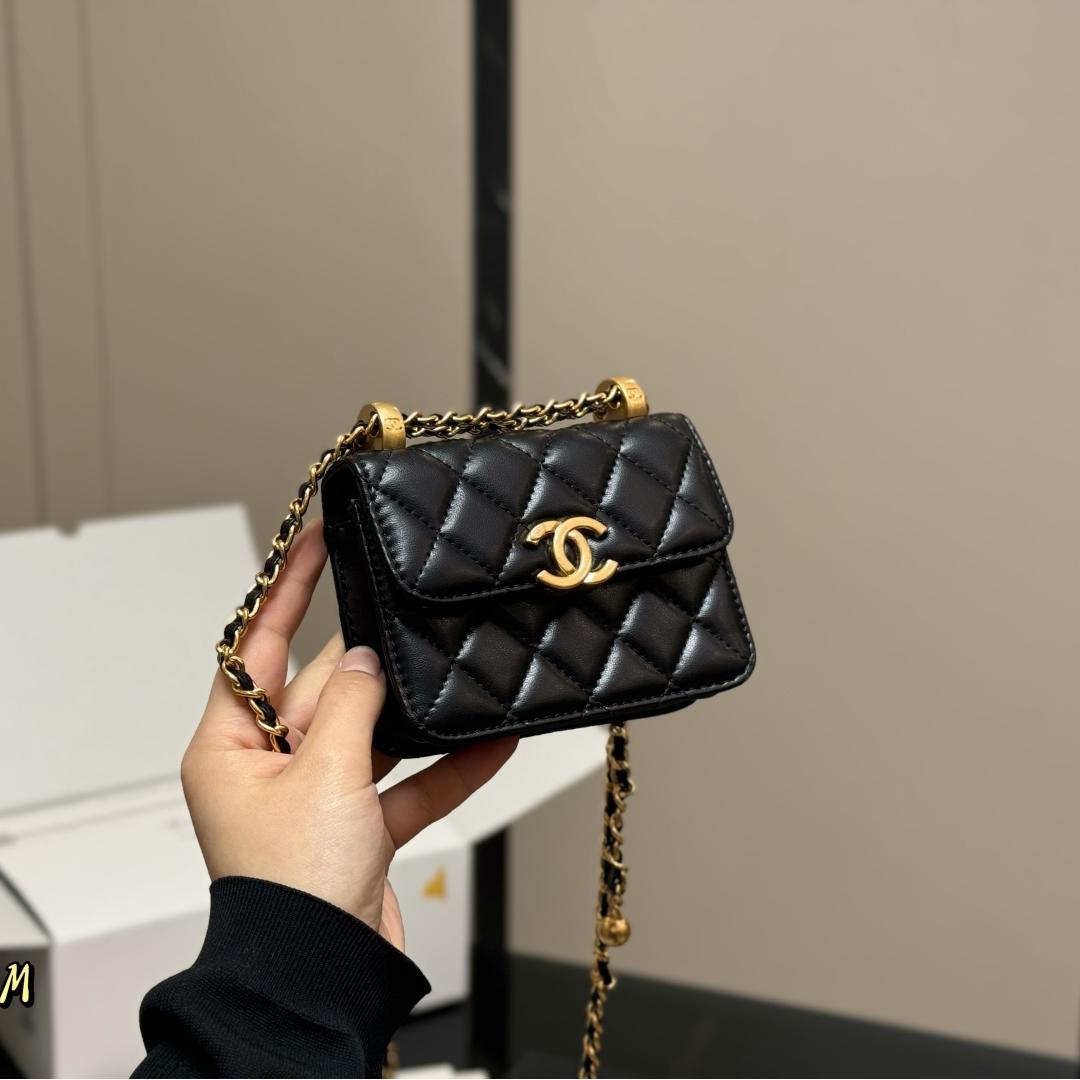 Mini Quilted Chain Bag with Dual Bead Accents-12CM - Image 5