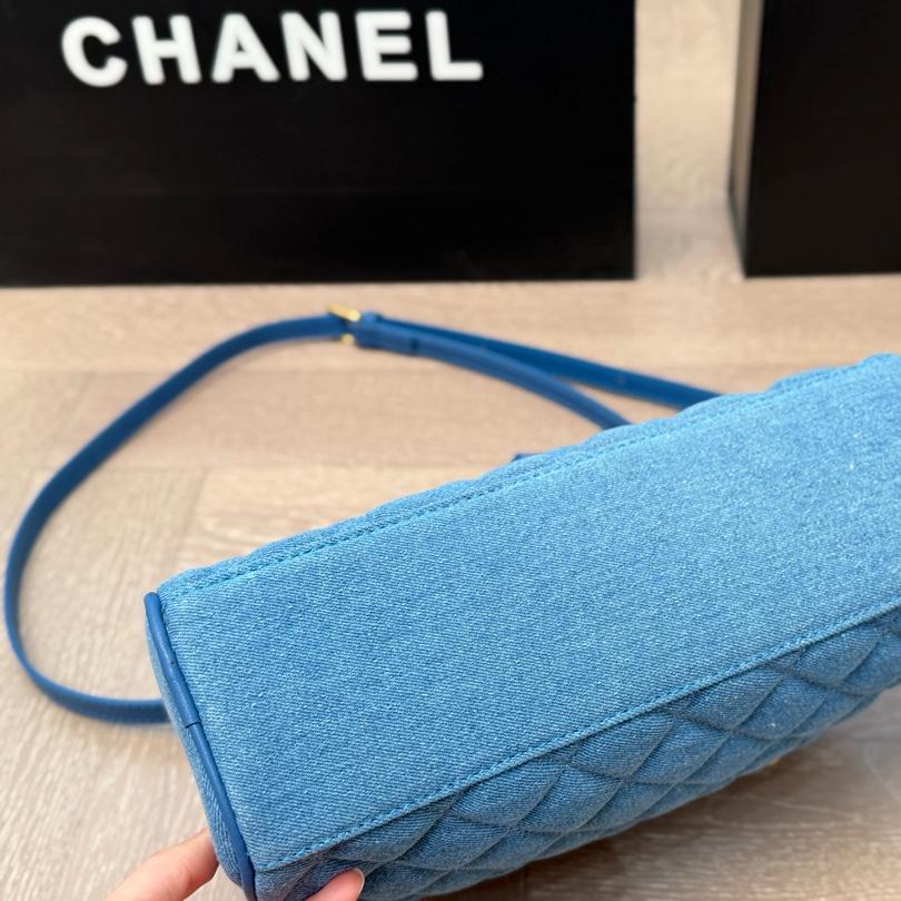 Chanel-Inspired Quilted Denim Top Handle Bag in Blue with Removable Strap, 28cm Sport-Chic Edition - Image 6