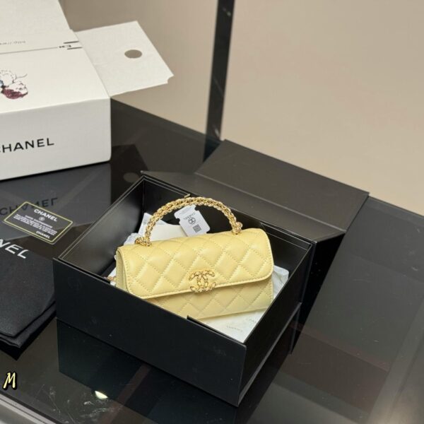 Mini Pastel Quilted Flap Bag in Yellow Caviar Leather-18CM