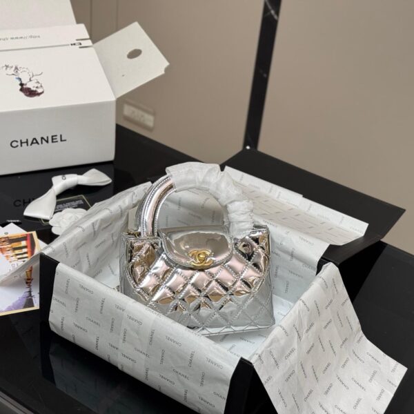 Silver Mini Top Handle Bag in Quilted Lambskin
