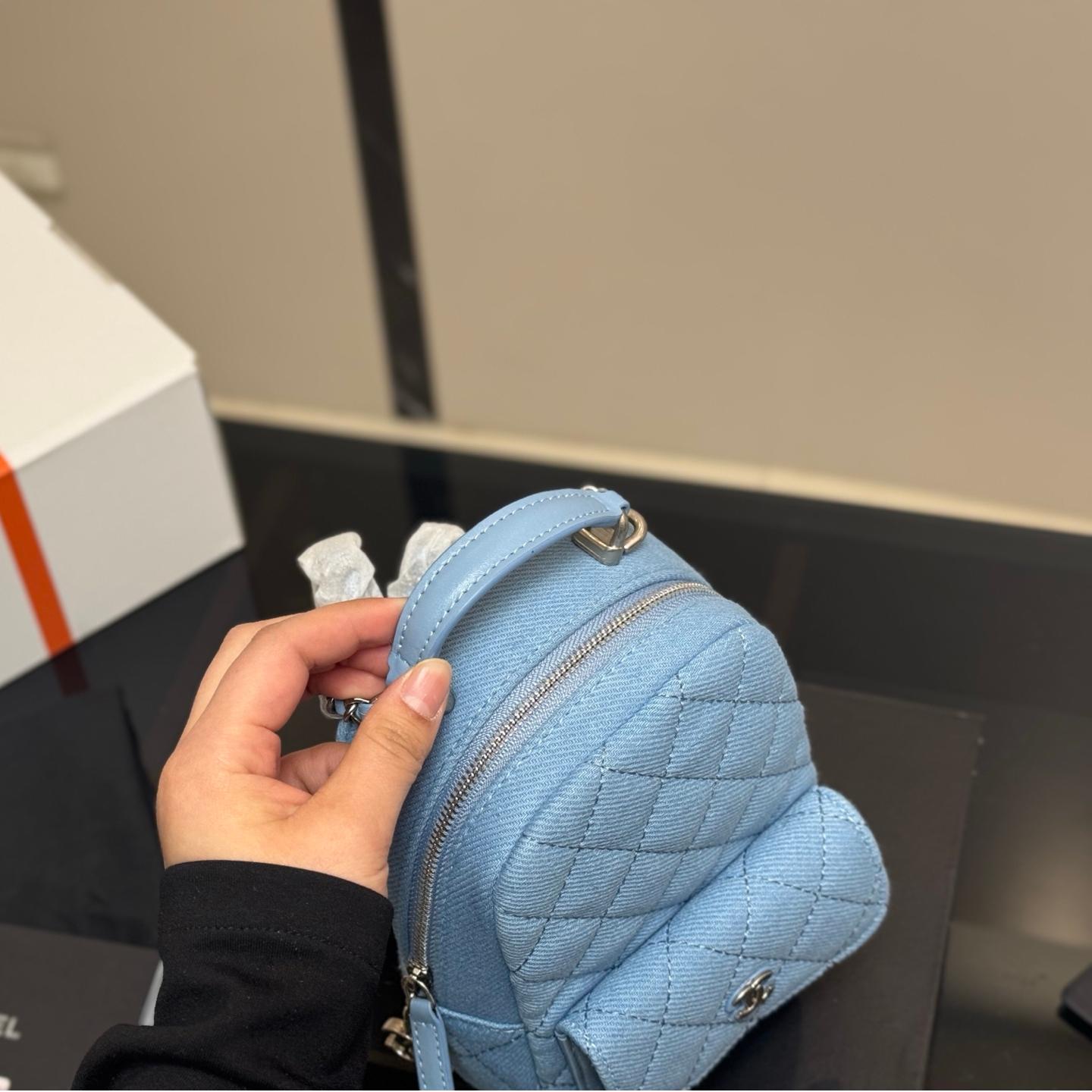 Mini Quilted Denim Backpack – 24C Inspired 18CM - Image 3
