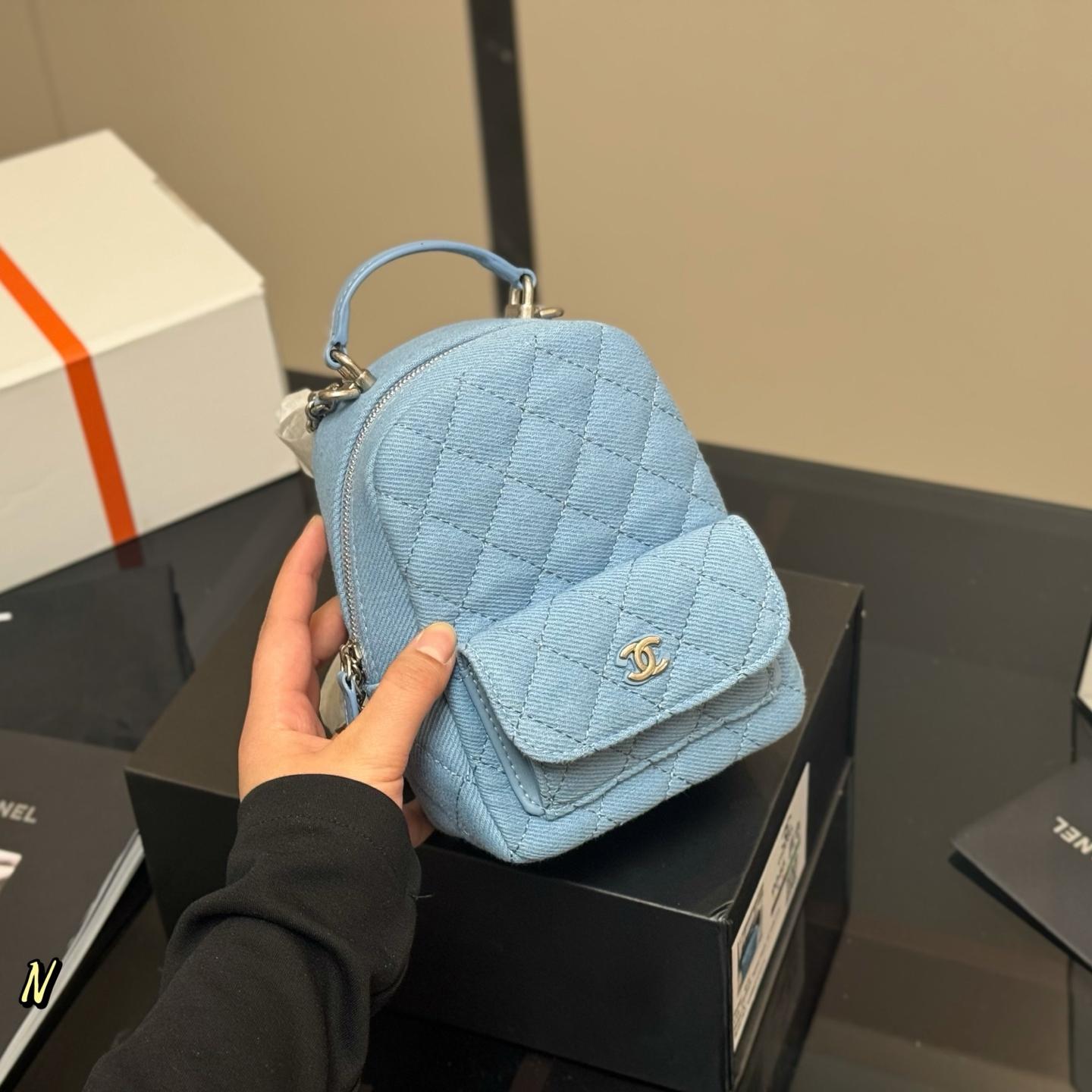 Mini Quilted Denim Backpack – 24C Inspired 18CM - Image 5