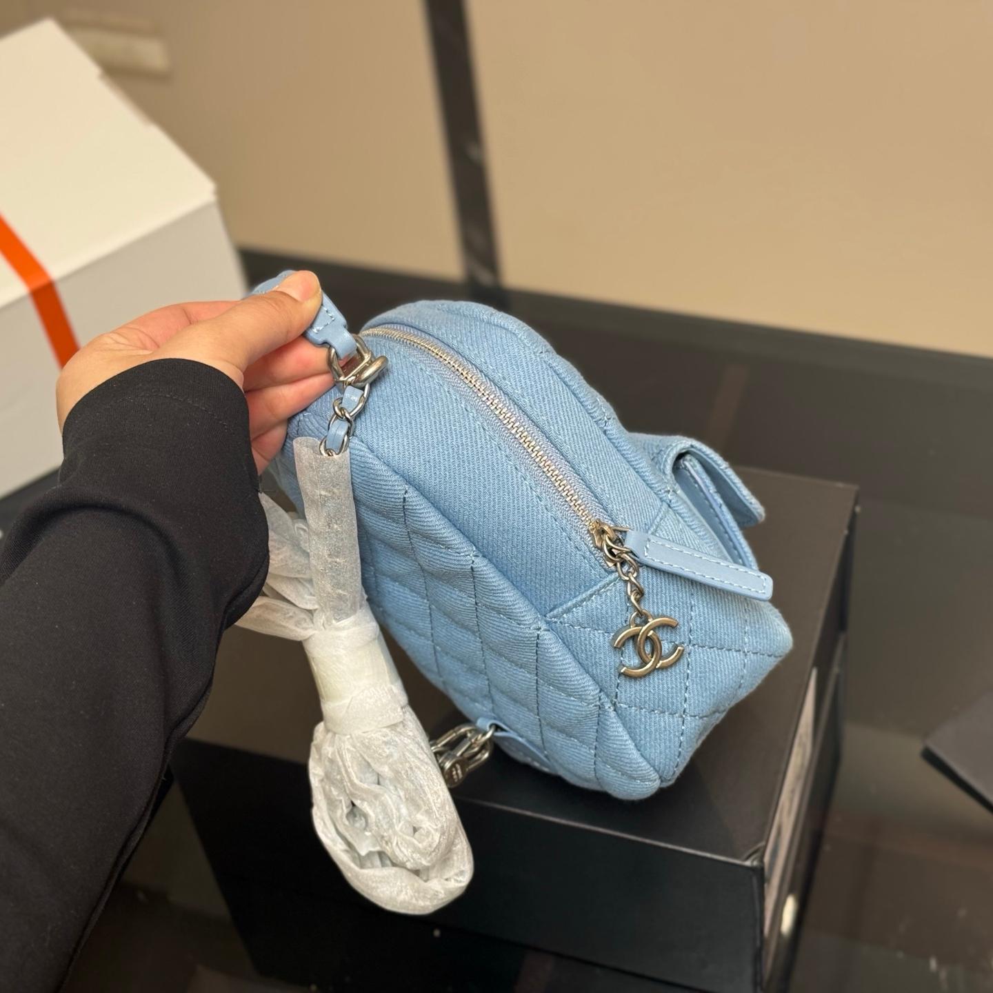 Mini Quilted Denim Backpack – 24C Inspired 18CM - Image 7
