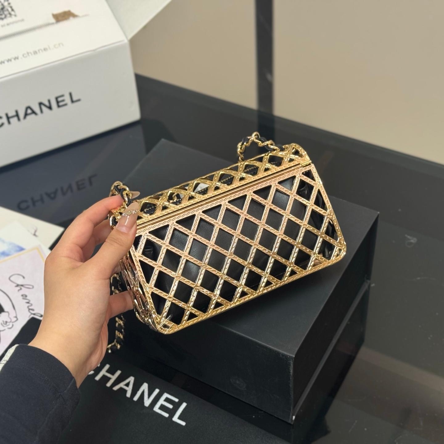 Metal Cage-Style Mini Bag – Polished Gold, 18cm - Image 7