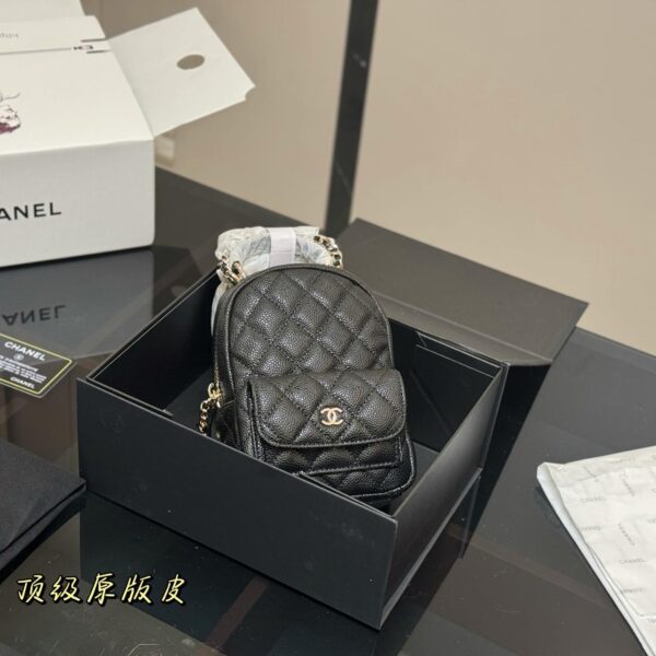 Mini Black Caviar Leather Backpack – Chic & Functional 13cm