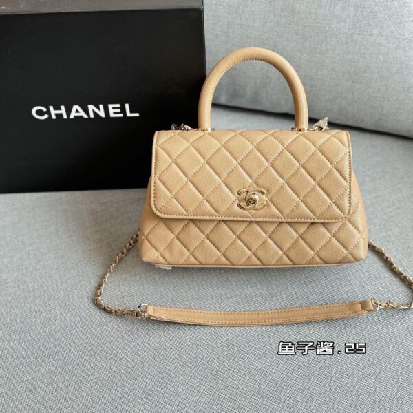 Caviar Leather Coco Handle Top-Handle Bag – 25cm Elegant Beige