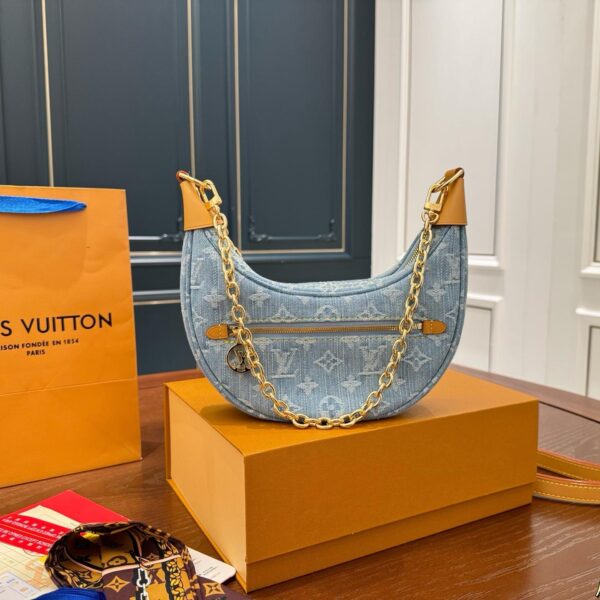 Louis Vuitton Denim Loop Bag – Iconic Crescent Silhouette in Washed Blue 24CM