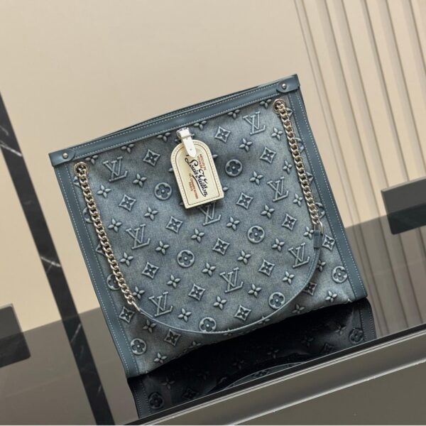 Denim Shoulder Tote Bag – Casual Luxury in Blue Monogram 38CM