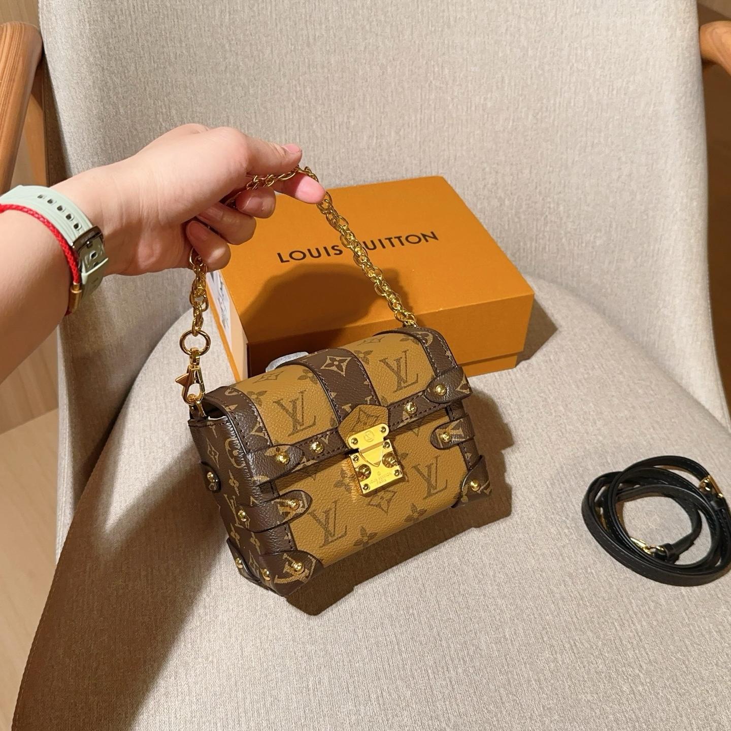 Essential Monogram Mini Trunk Bag – Luxury LV Box Purse with Chain 17CM - Image 2