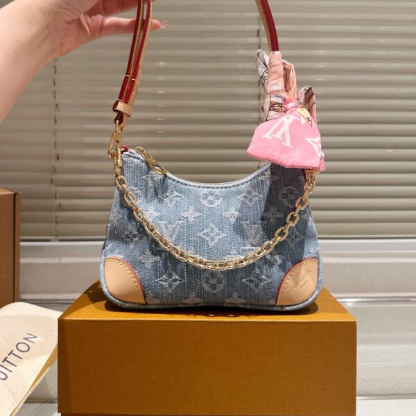 Denim Monogram Boulogne Bag – Luxury LV Shoulder Hobo with Gold Chain 18CM