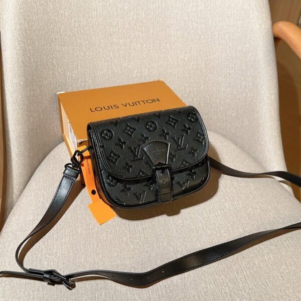 Louis Vuitton Montsouris Black Embossed Leather Saddle Crossbody Bag 19CM