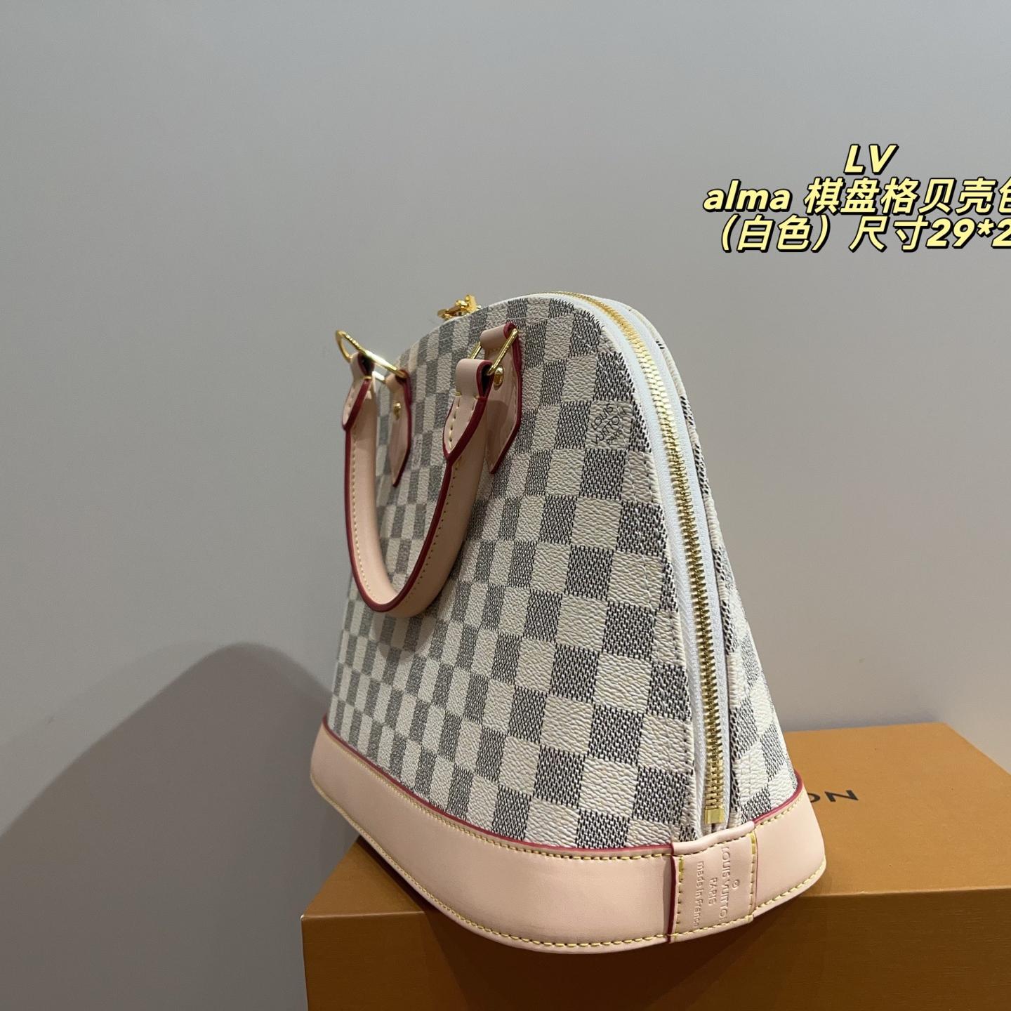 Louis Vuitton Alma Damier Azur Handbag – Elegant Checkered Dome Bag 29CM - Image 4
