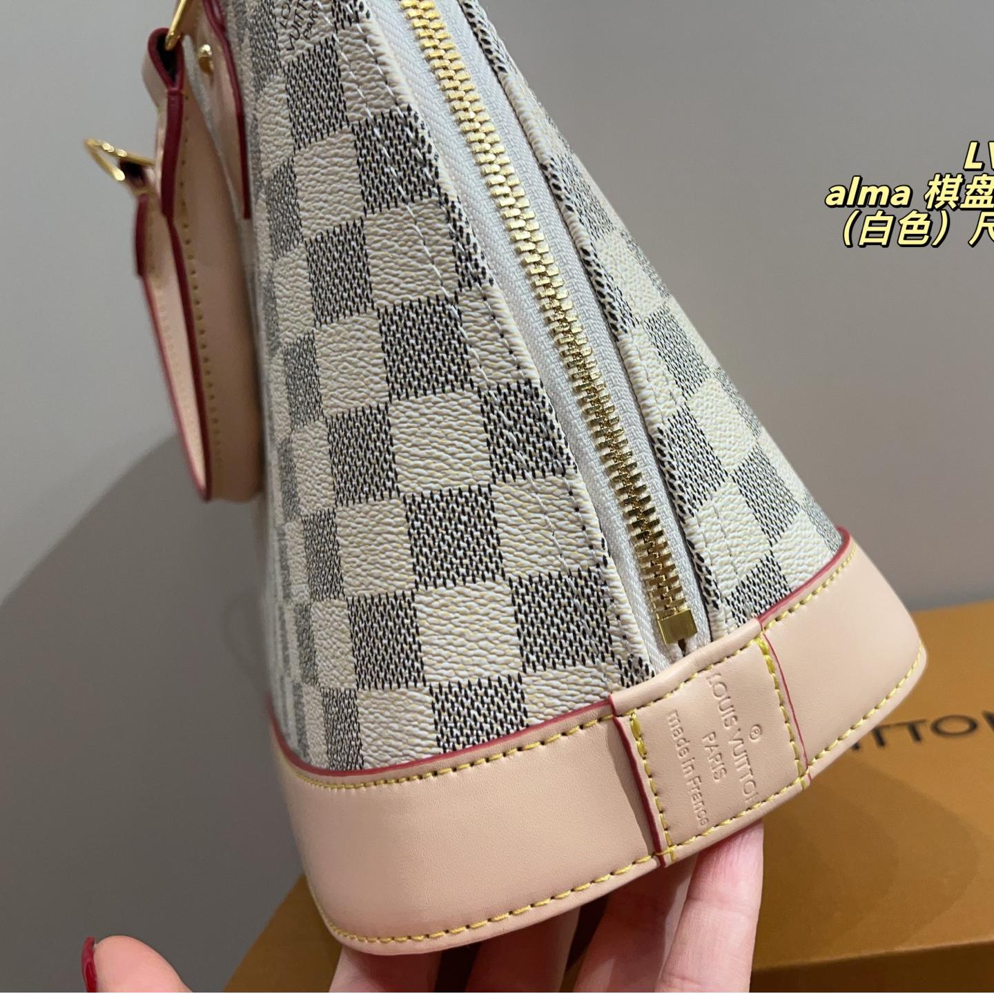 Louis Vuitton Alma Damier Azur Handbag – Elegant Checkered Dome Bag 29CM - Image 8