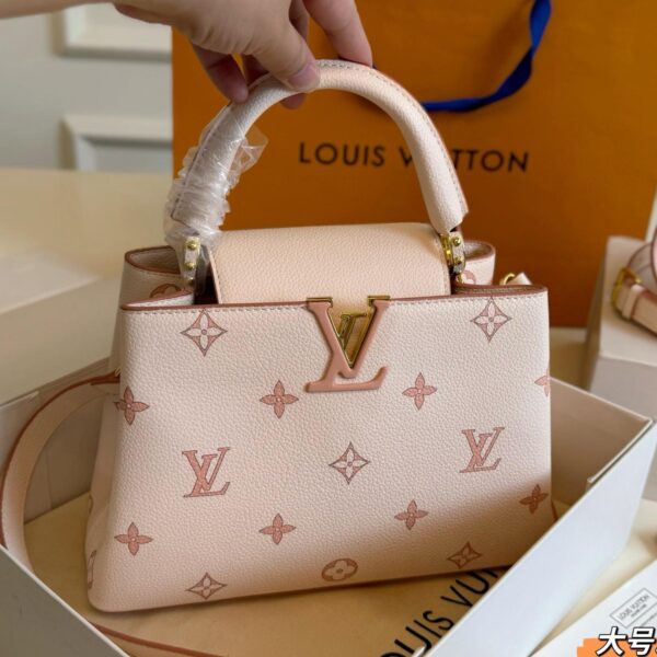 Upgraded Capucines MM Handbag in Soft Pink Taurillon Leather with Monogram Motif – 27CM