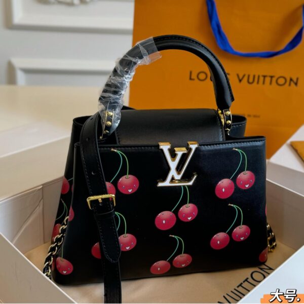 Louis Vuitton Capucines Cherry Print MM – Playful Elegance in Black 27CM