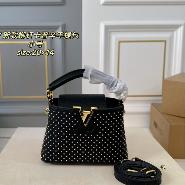 Louis Vuitton Capucines Mini Studded Bag – Black Leather Top Handle 20CM