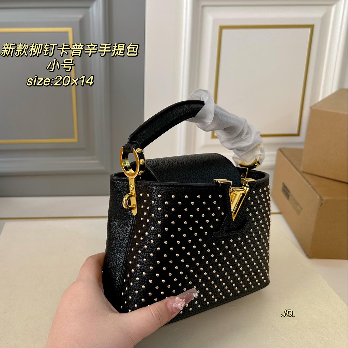 Louis Vuitton Capucines Mini Studded Bag – Black Leather Top Handle 20CM - Image 2