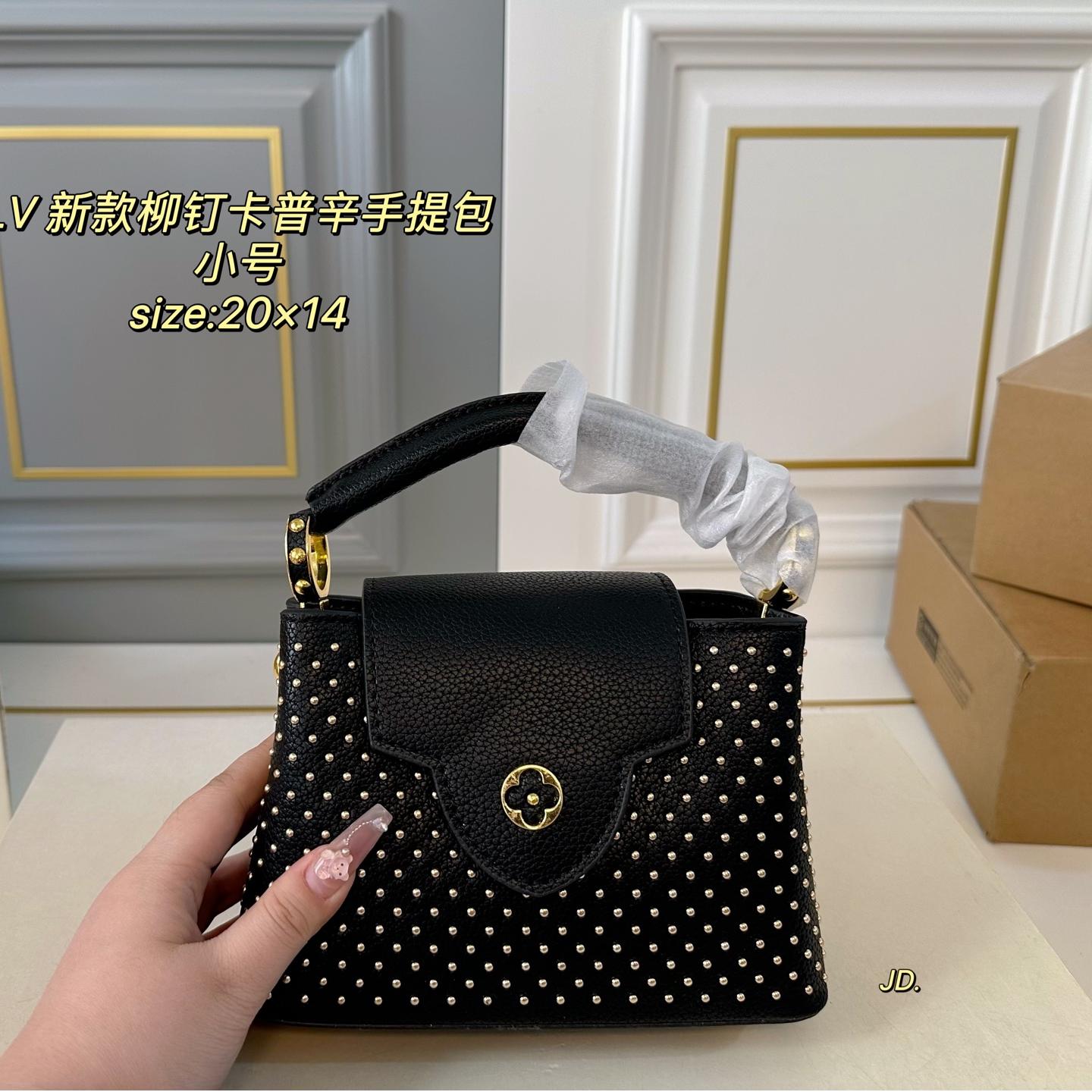 Louis Vuitton Capucines Mini Studded Bag – Black Leather Top Handle 20CM - Image 3