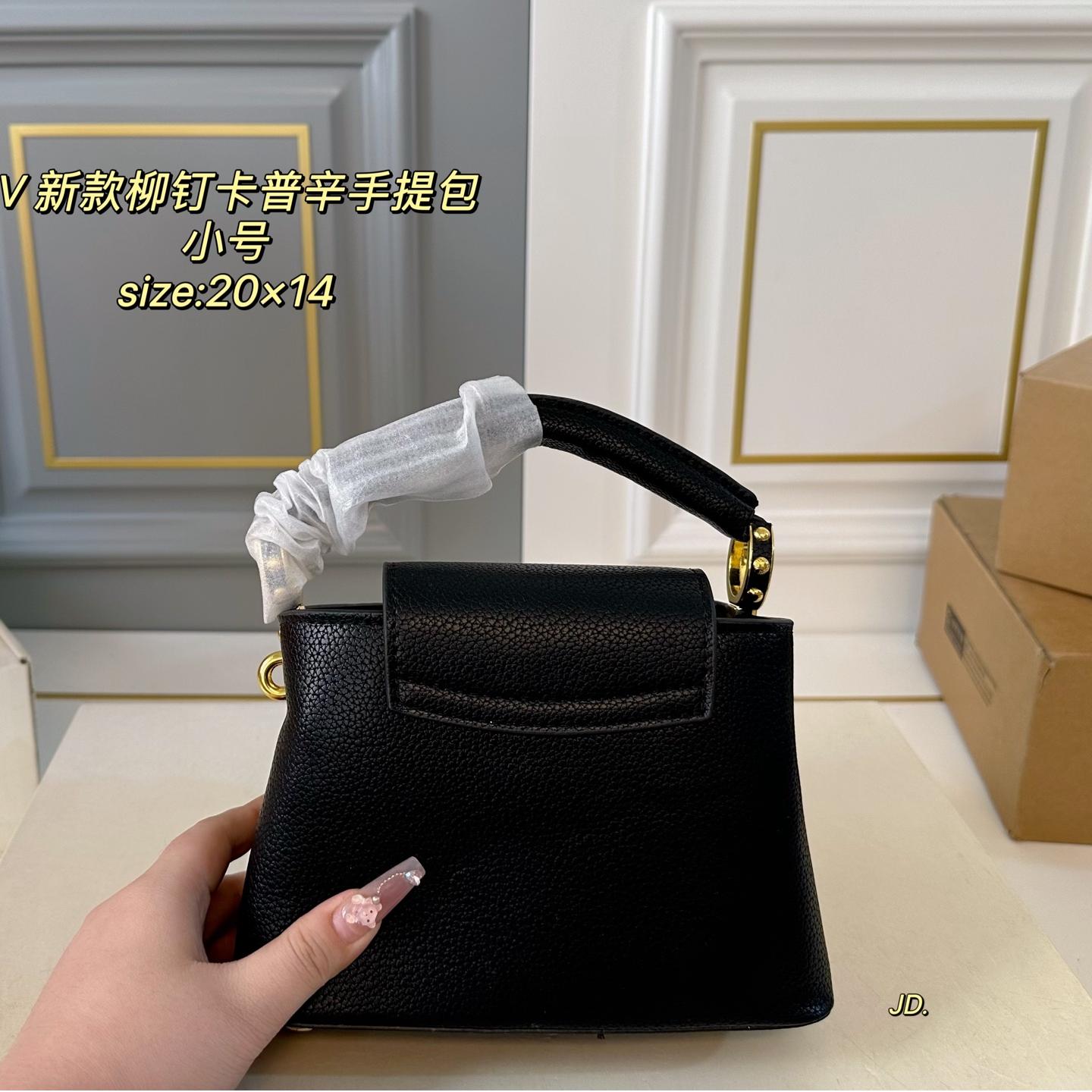 Louis Vuitton Capucines Mini Studded Bag – Black Leather Top Handle 20CM - Image 5