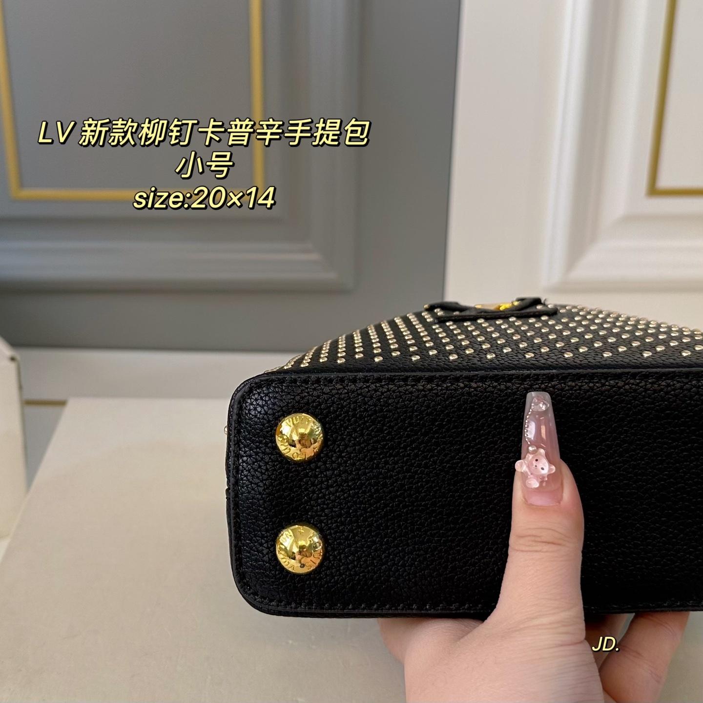 Louis Vuitton Capucines Mini Studded Bag – Black Leather Top Handle 20CM - Image 6
