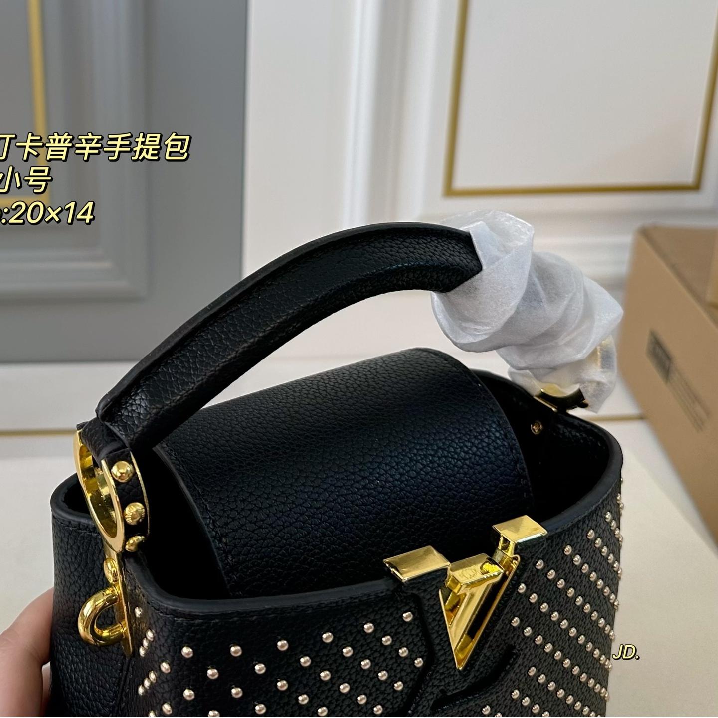 Louis Vuitton Capucines Mini Studded Bag – Black Leather Top Handle 20CM - Image 8