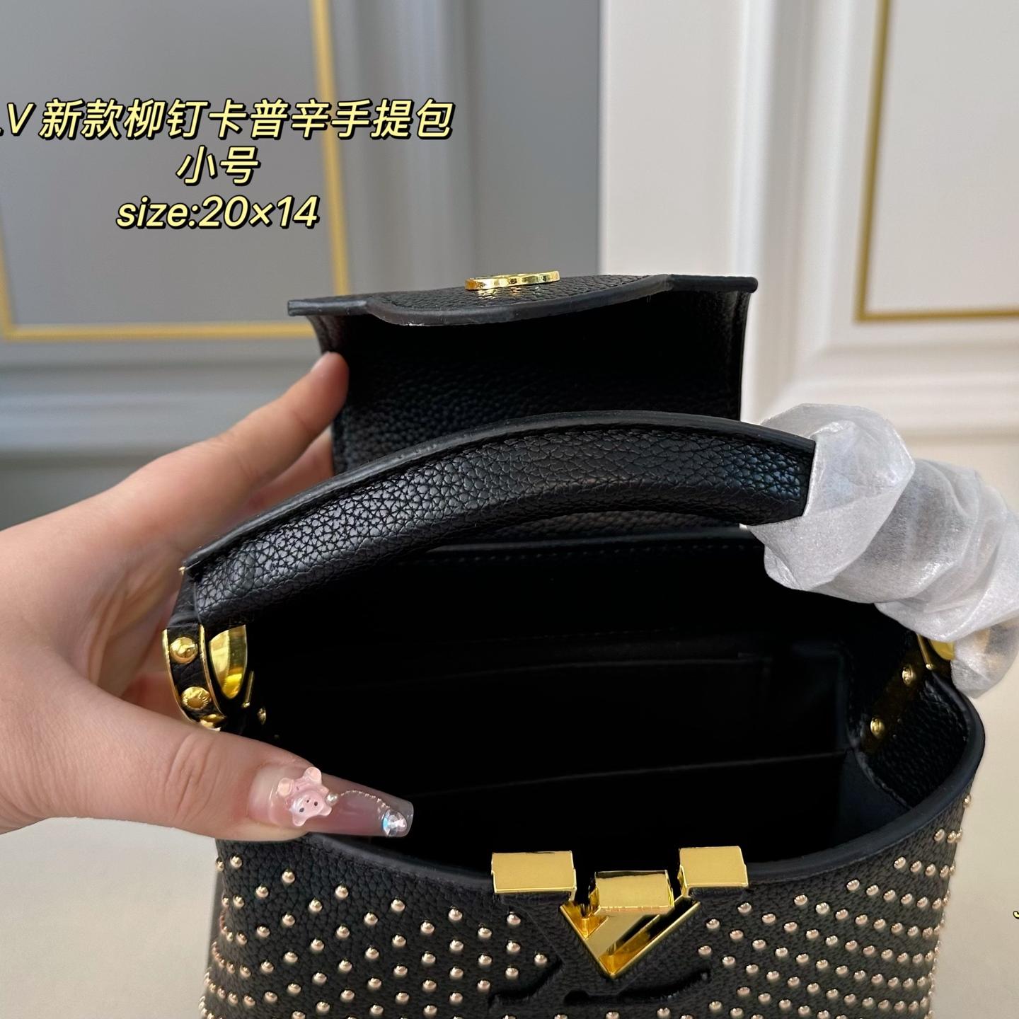 Louis Vuitton Capucines Mini Studded Bag – Black Leather Top Handle 20CM - Image 9