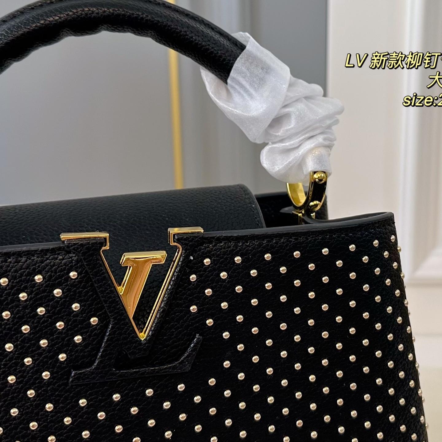 Louis Vuitton Capucines MM Studded Bag – Black Grained Leather Tote 27CM - Image 3
