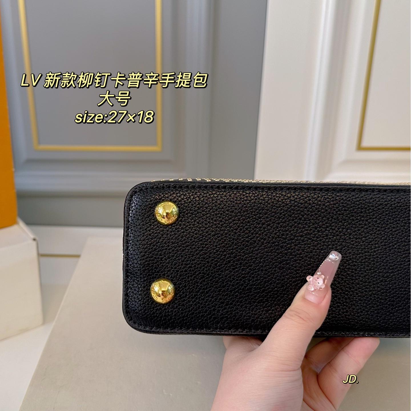 Louis Vuitton Capucines MM Studded Bag – Black Grained Leather Tote 27CM - Image 5