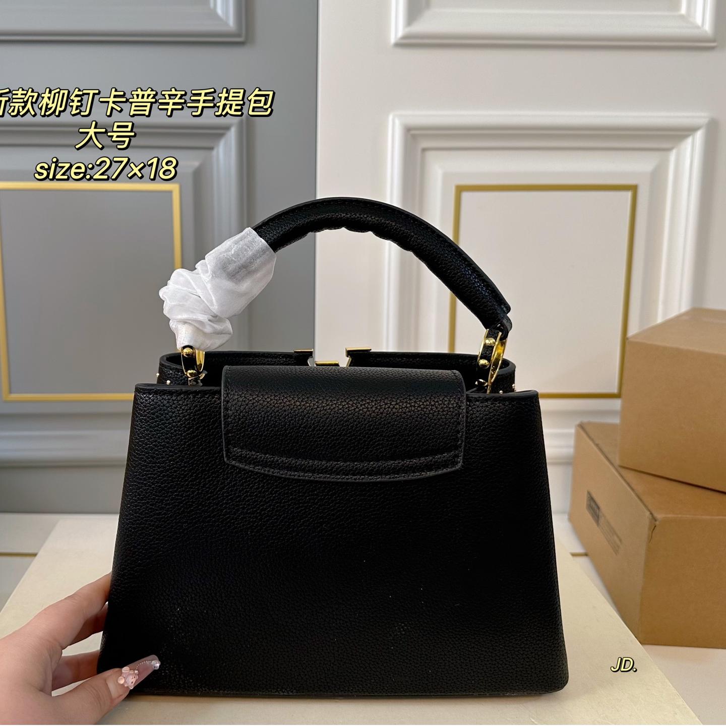 Louis Vuitton Capucines MM Studded Bag – Black Grained Leather Tote 27CM - Image 6