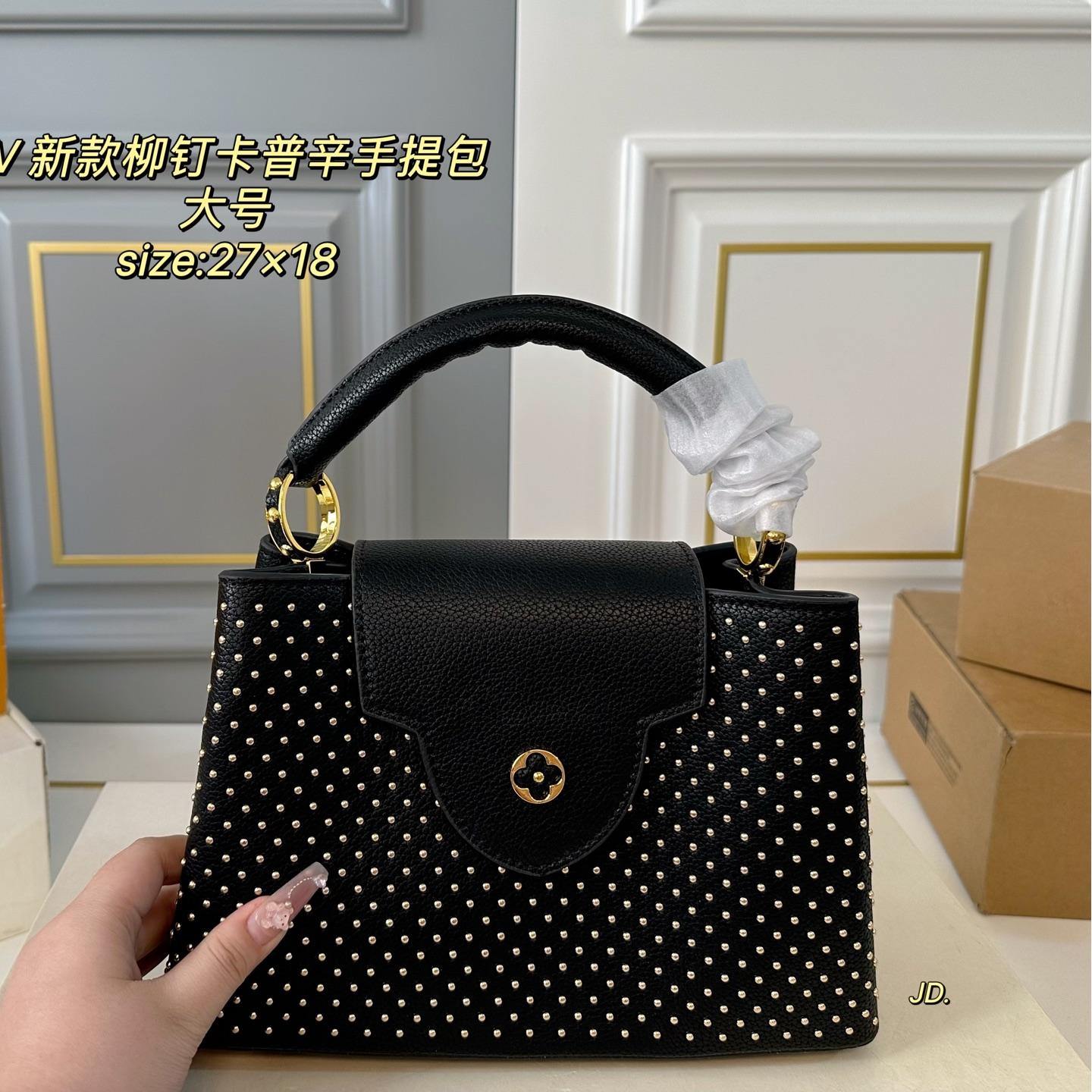 Louis Vuitton Capucines MM Studded Bag – Black Grained Leather Tote 27CM - Image 7