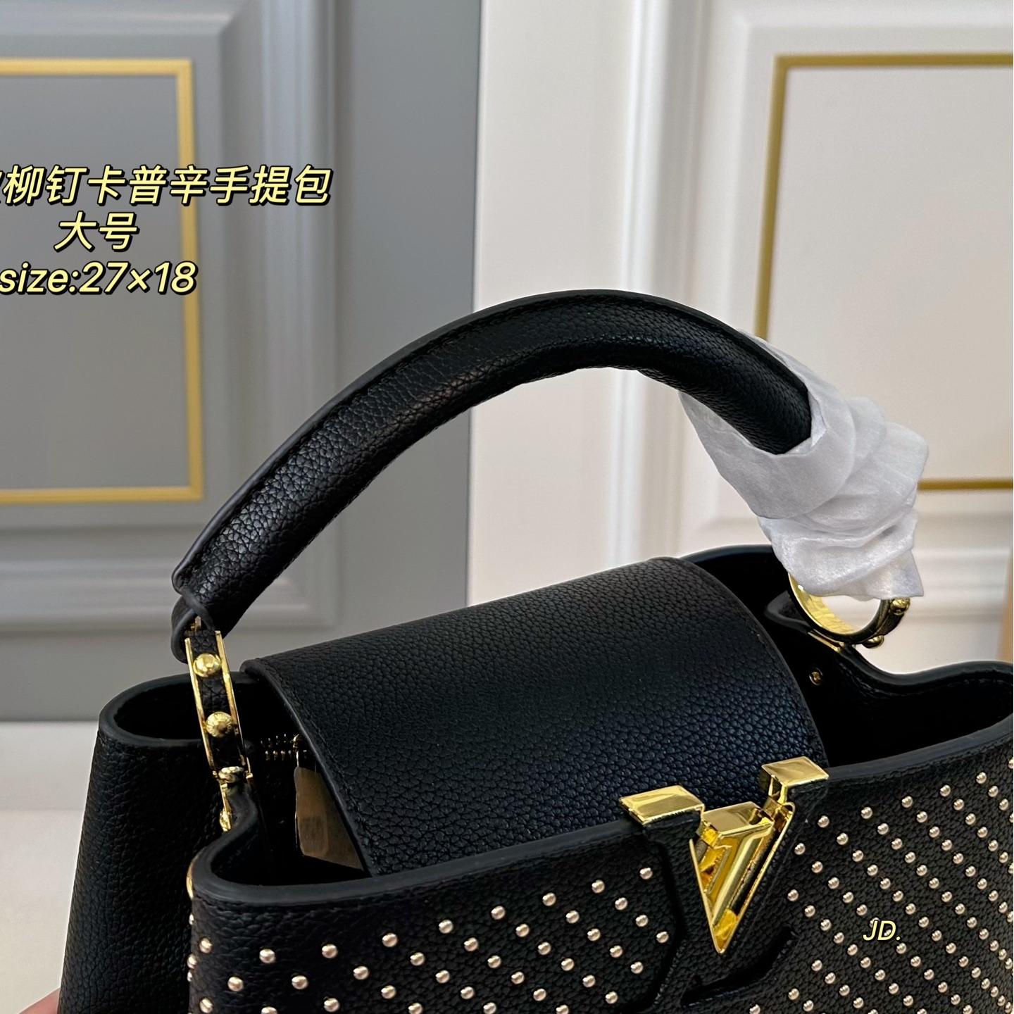 Louis Vuitton Capucines MM Studded Bag – Black Grained Leather Tote 27CM - Image 8