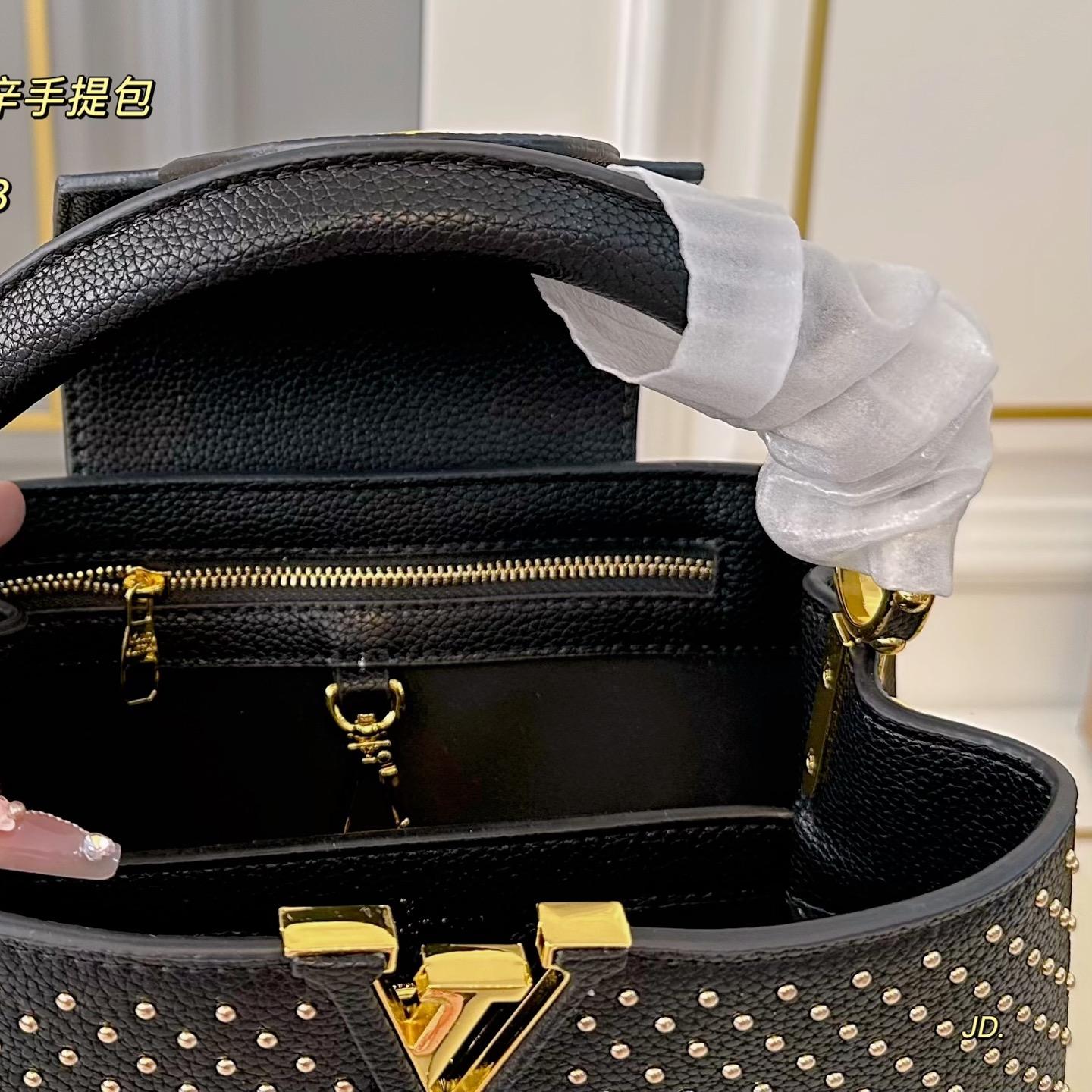 Louis Vuitton Capucines MM Studded Bag – Black Grained Leather Tote 27CM - Image 9
