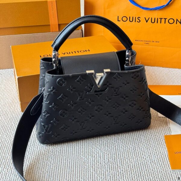 Louis Vuitton Capucines MM in Black Embossed Leather – Luxury Top Handle Bag 27CM