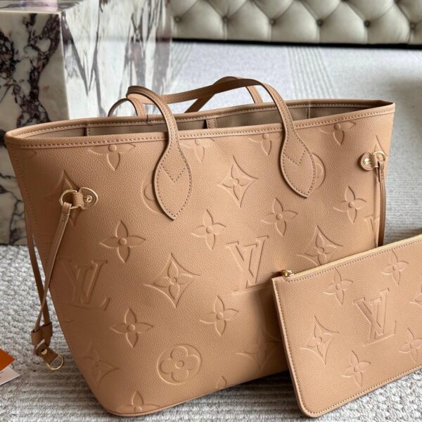 Classic Neverfull MM Tote in Beige Monogram Empreinte Leather with Removable Pouch – 32CM