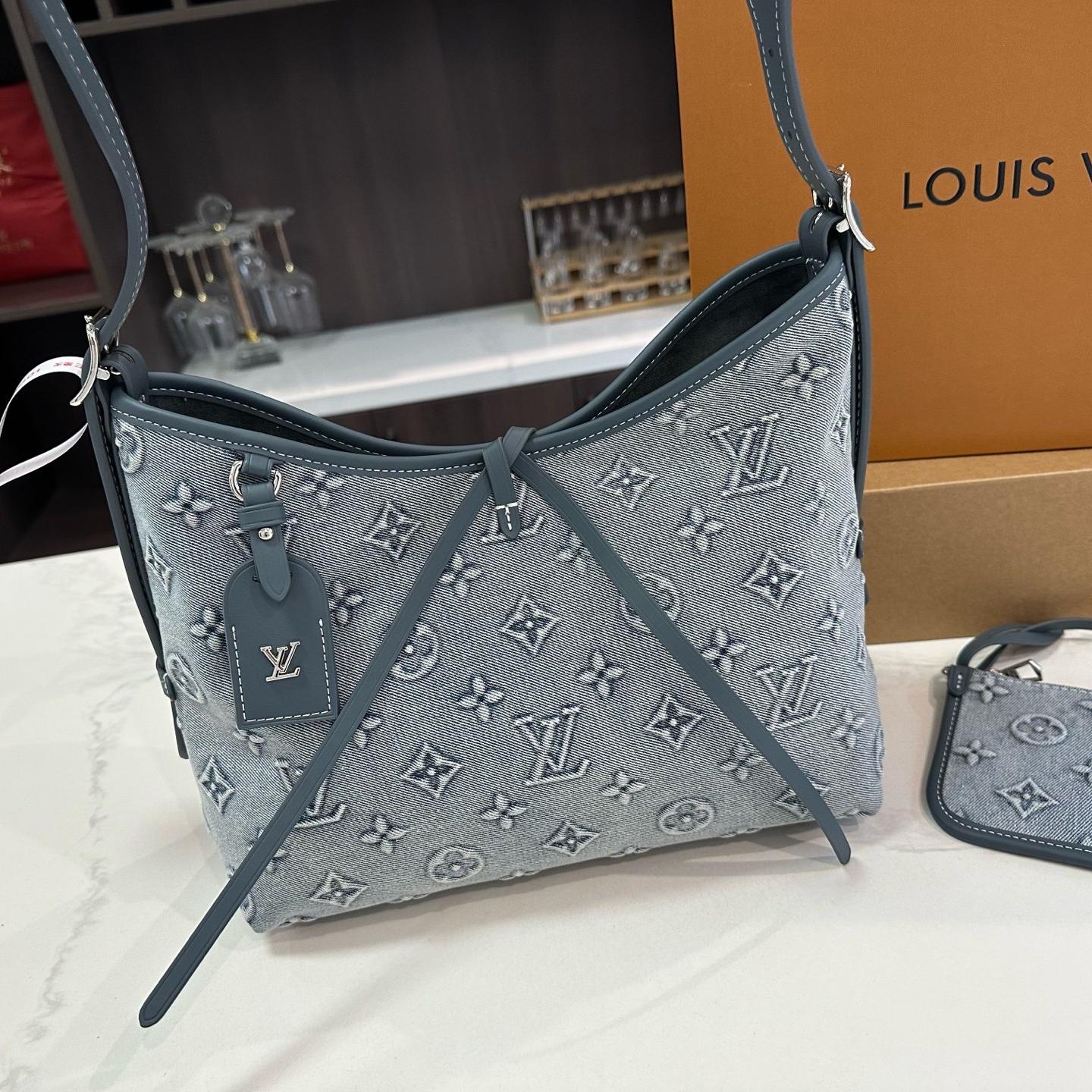 LV CarryAll Bag in Blue Denim Jacquard – 30cm Shoulder & Crossbody Tote - Image 2