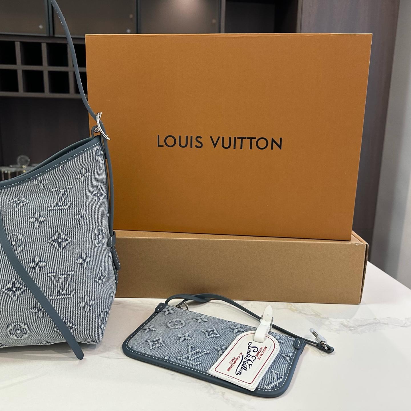 LV CarryAll Bag in Blue Denim Jacquard – 30cm Shoulder & Crossbody Tote - Image 3