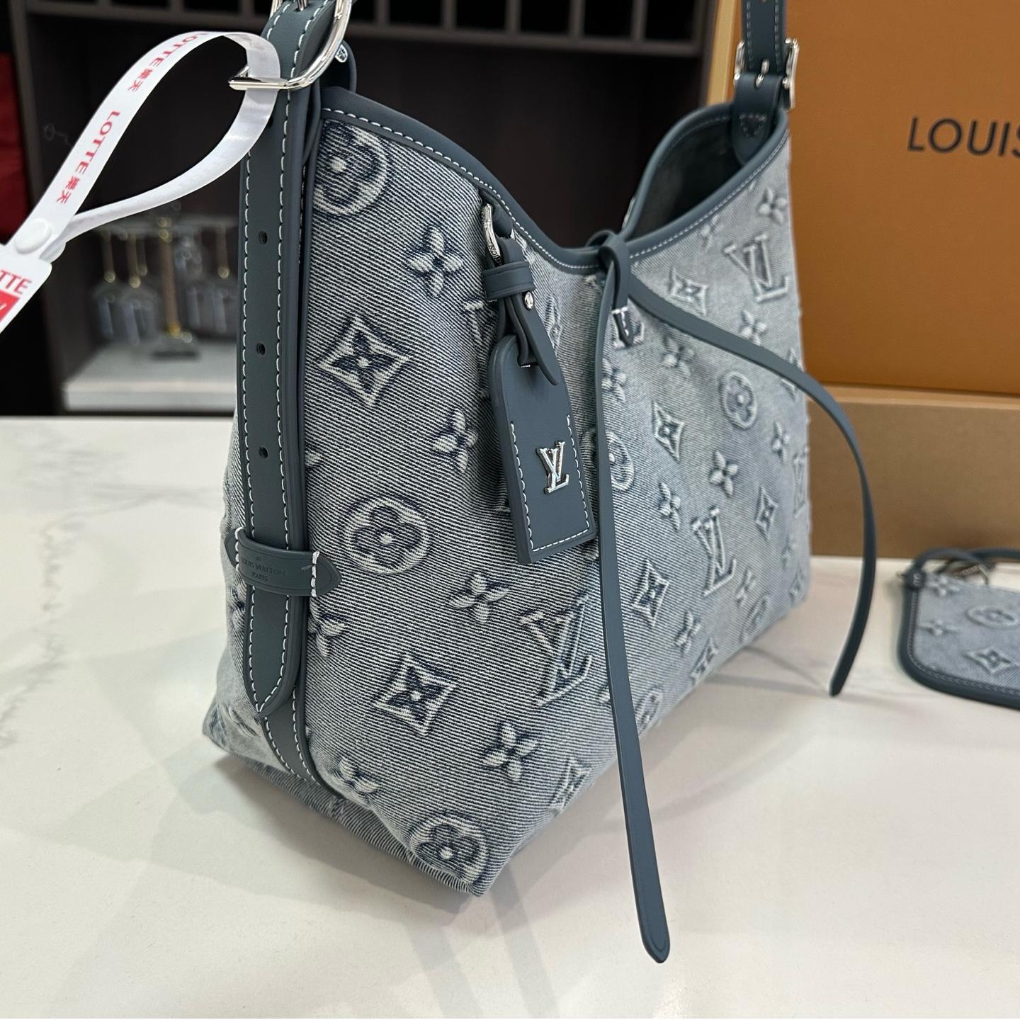 LV CarryAll Bag in Blue Denim Jacquard – 30cm Shoulder & Crossbody Tote - Image 5